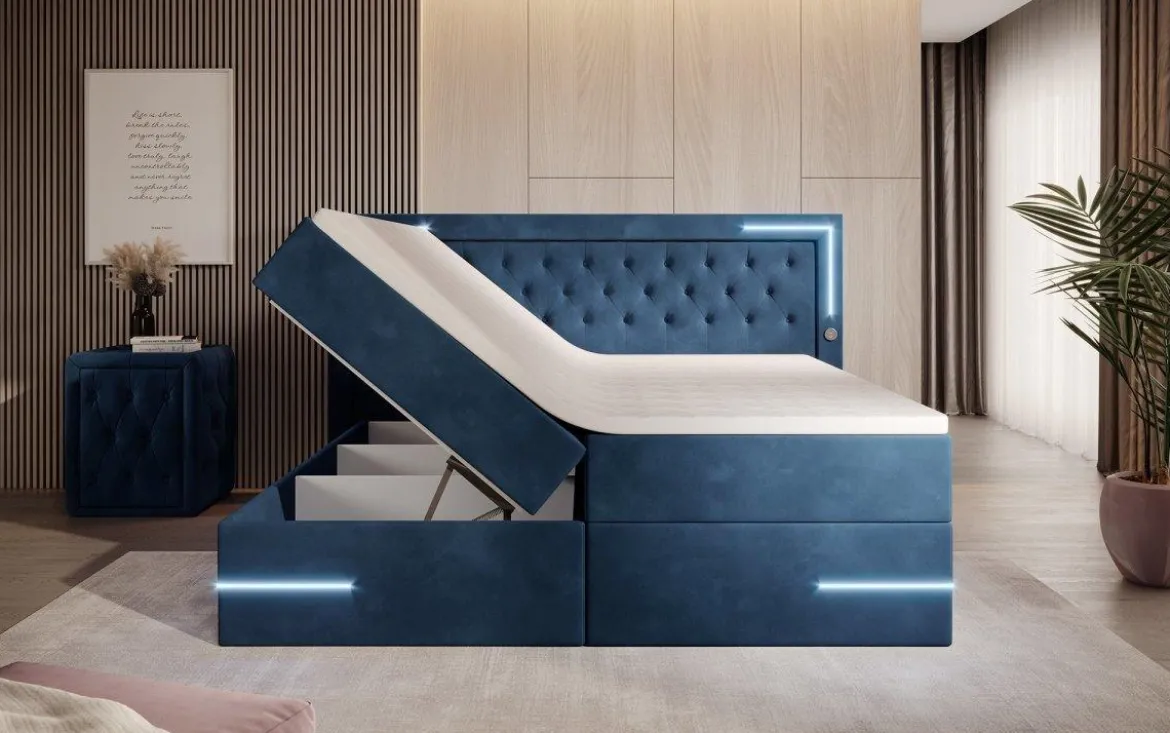 Boxspringbett Carlotta mit LED, Stauraum und USB (Samt)