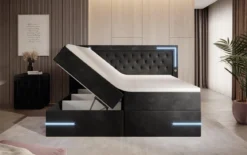 Boxspringbett Carlotta mit LED, Stauraum und USB (Samt)