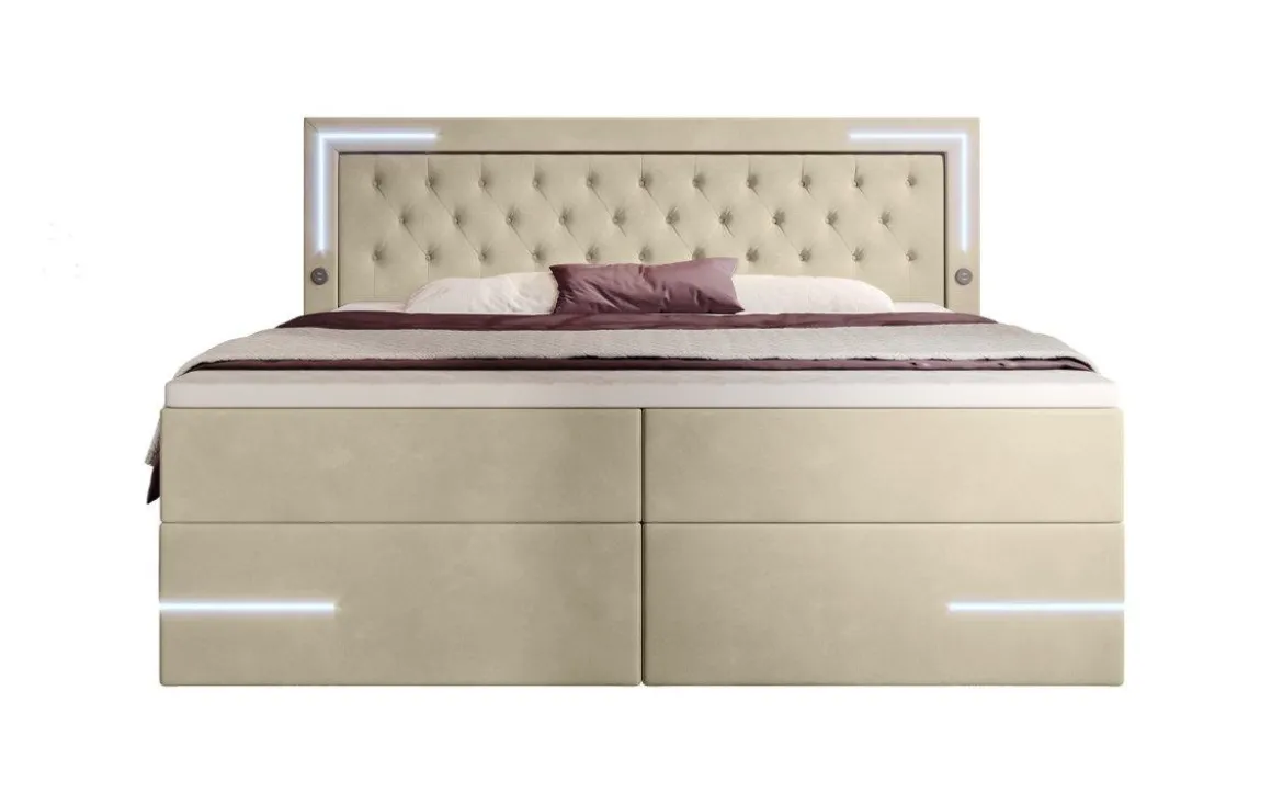 Boxspringbett Carlotta mit LED, Stauraum und USB (Samt)