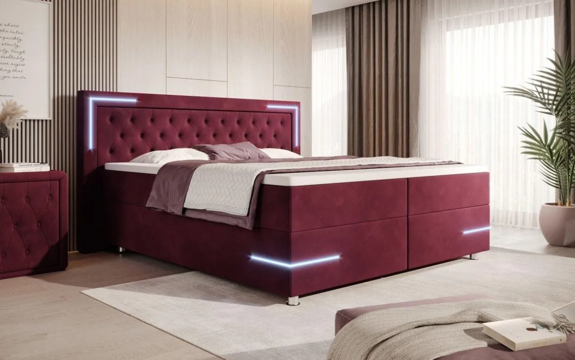 Boxspringbett Carlotta mit LED, Stauraum und USB (Samt)