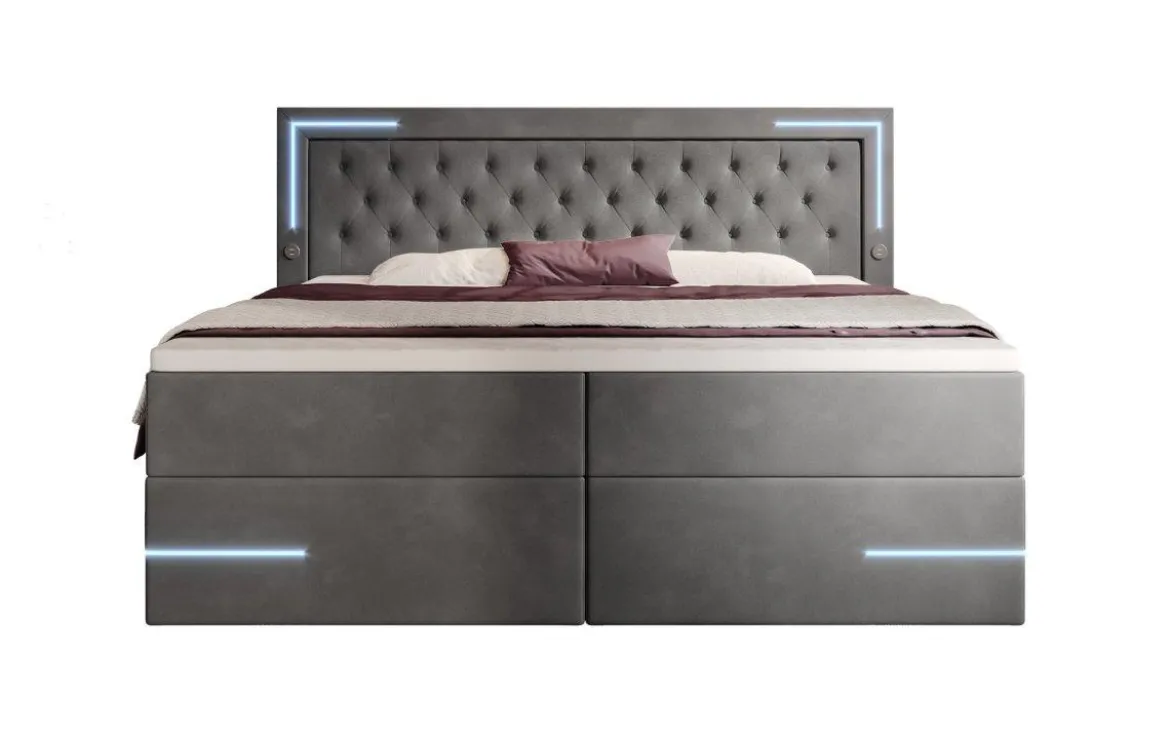 Boxspringbett Carlotta mit LED, Stauraum und USB (Samt)