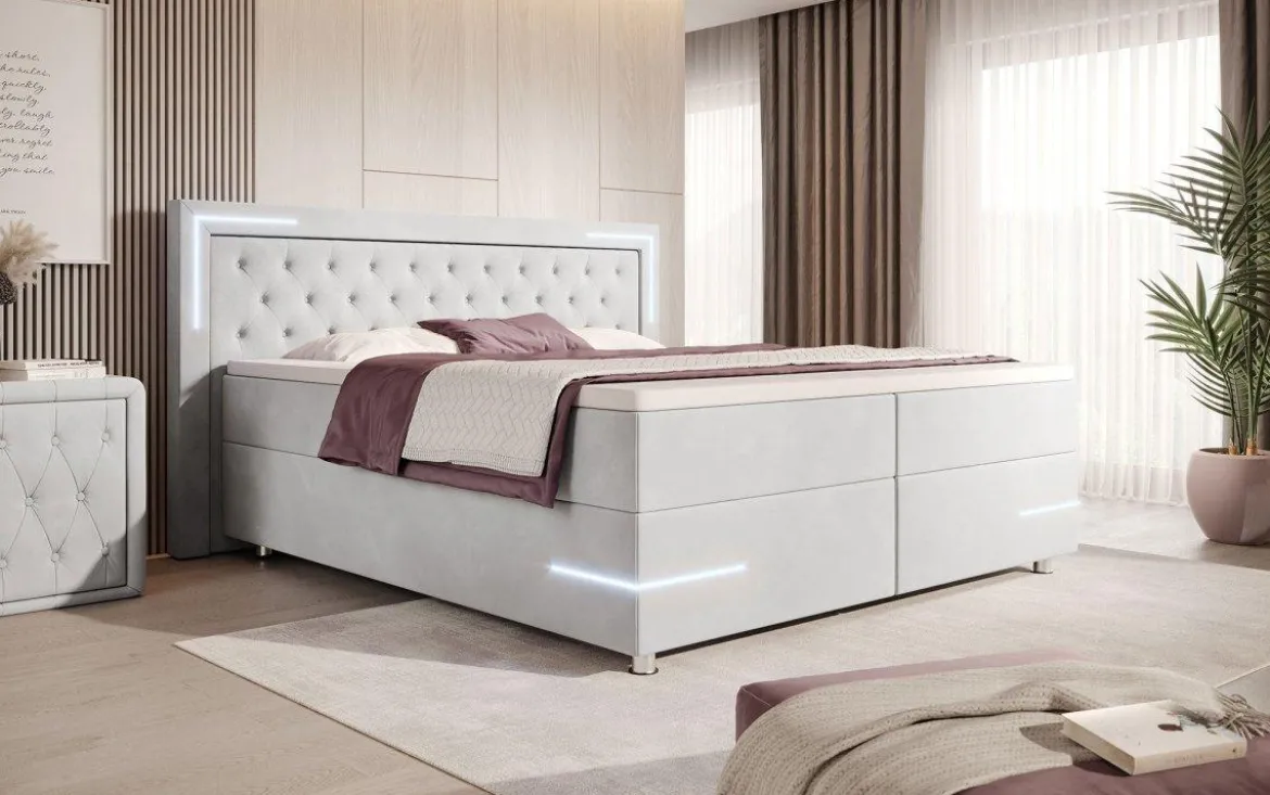 Boxspringbett Carlotta mit LED, Stauraum und USB (Samt)