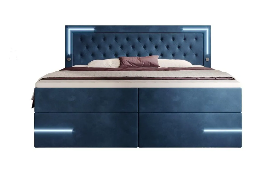 Boxspringbett Carlotta mit LED, Stauraum und USB (Samt)