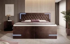 Boxspringbett Carlotta mit LED, Stauraum und USB (Samt)