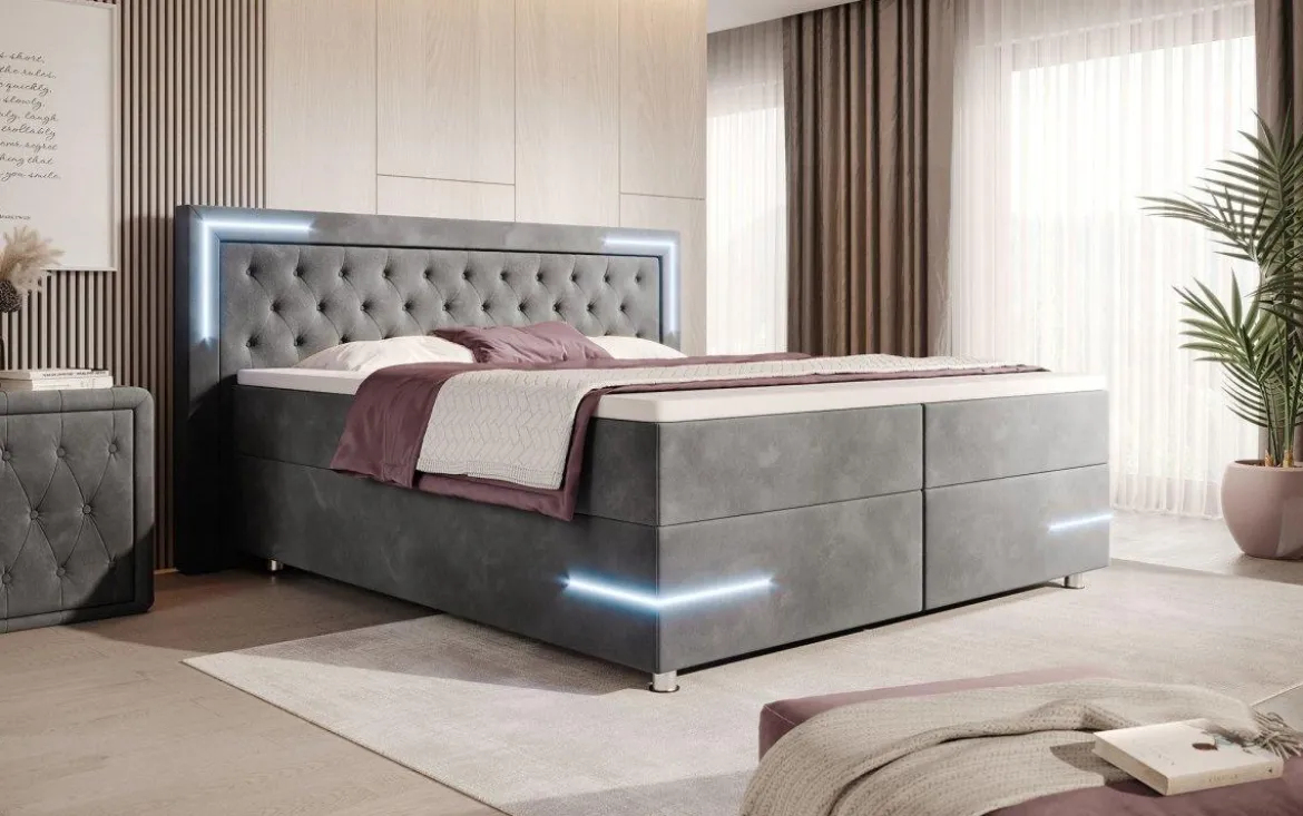 Boxspringbett Carlotta mit LED, Stauraum und USB (Samt)