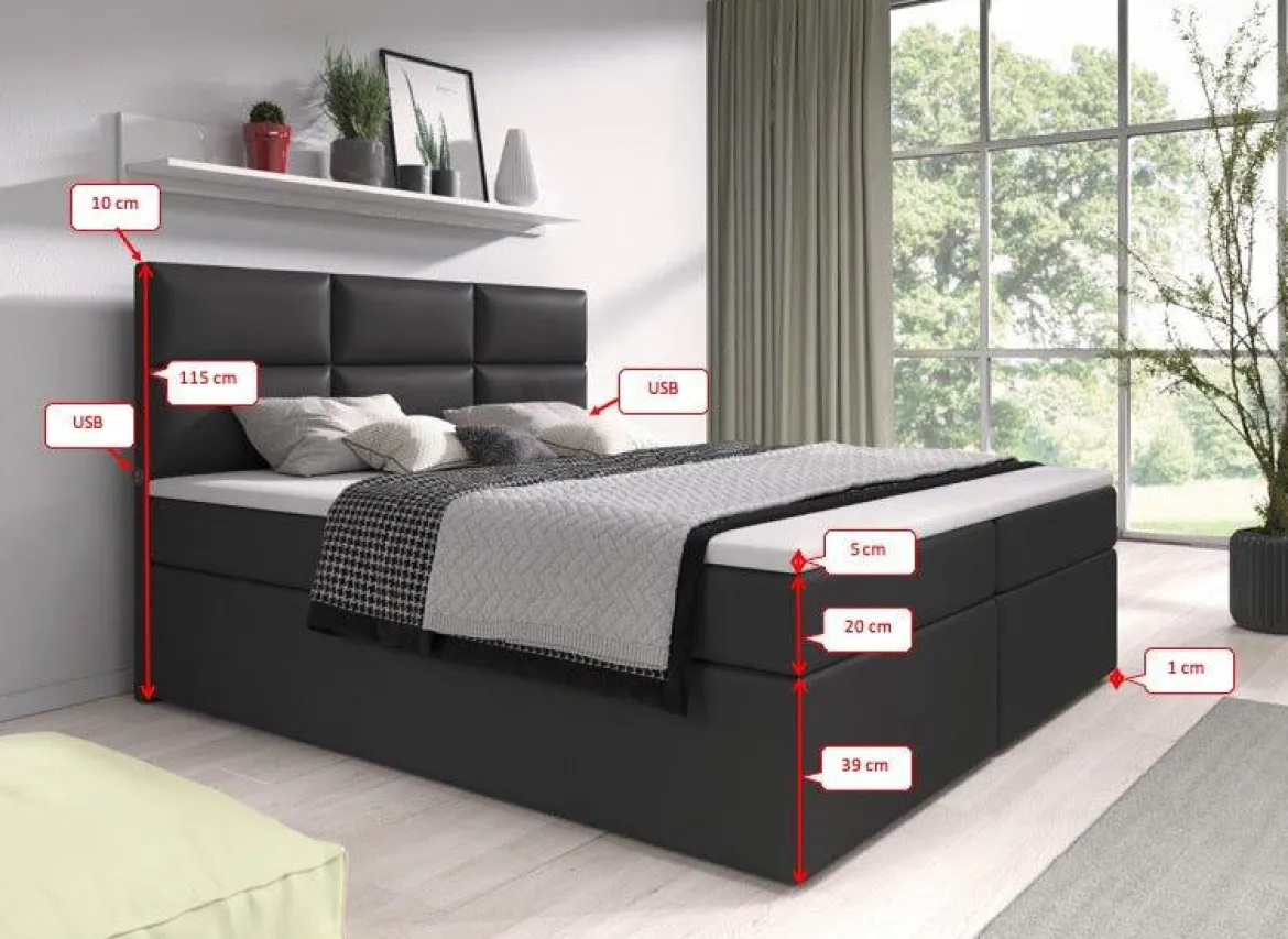 Boxspringbett Carre mit USB-Anschluss