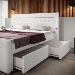 Boxspringbett Charme mit LED, USB und Stauraum (4 Schubladen)