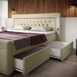 Boxspringbett Charme mit LED, USB und Stauraum (4 Schubladen)