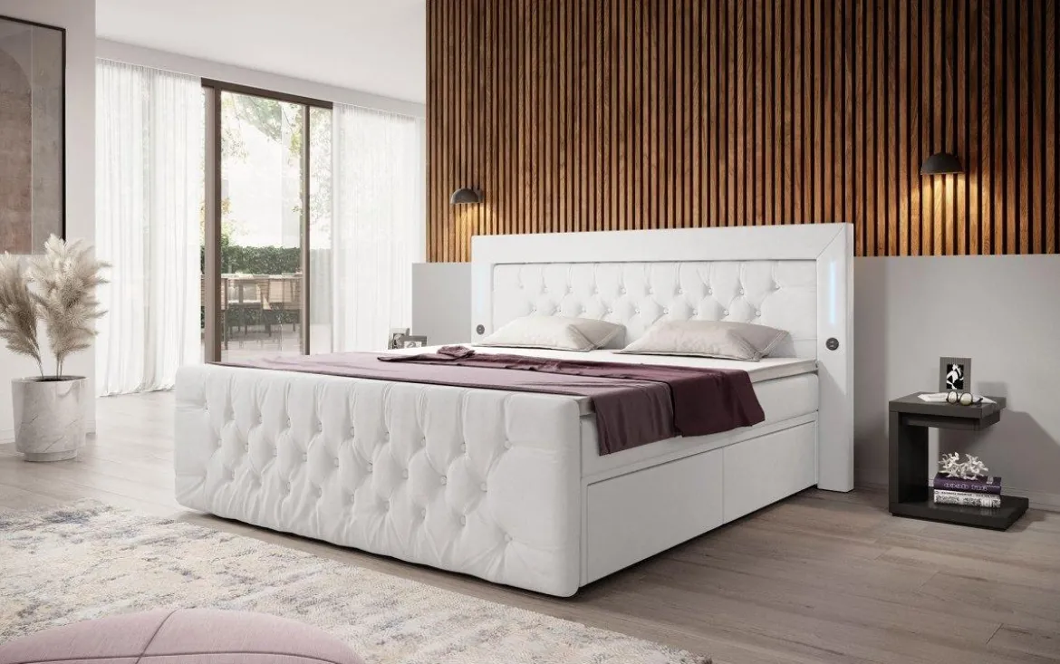 Boxspringbett Charme mit LED, USB und Stauraum (4 Schubladen)