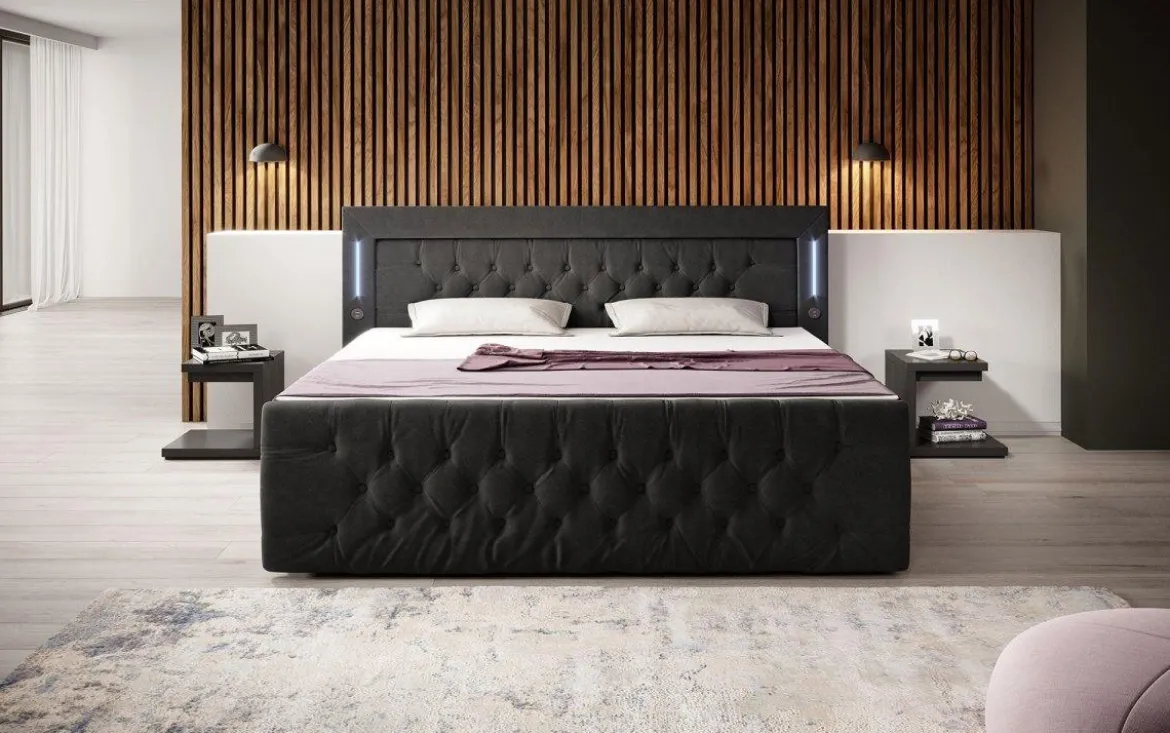 Boxspringbett Charme mit LED, USB und Stauraum (4 Schubladen)