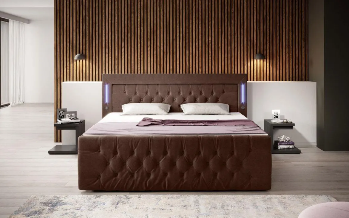 Boxspringbett Charme mit LED, USB und Stauraum (4 Schubladen)