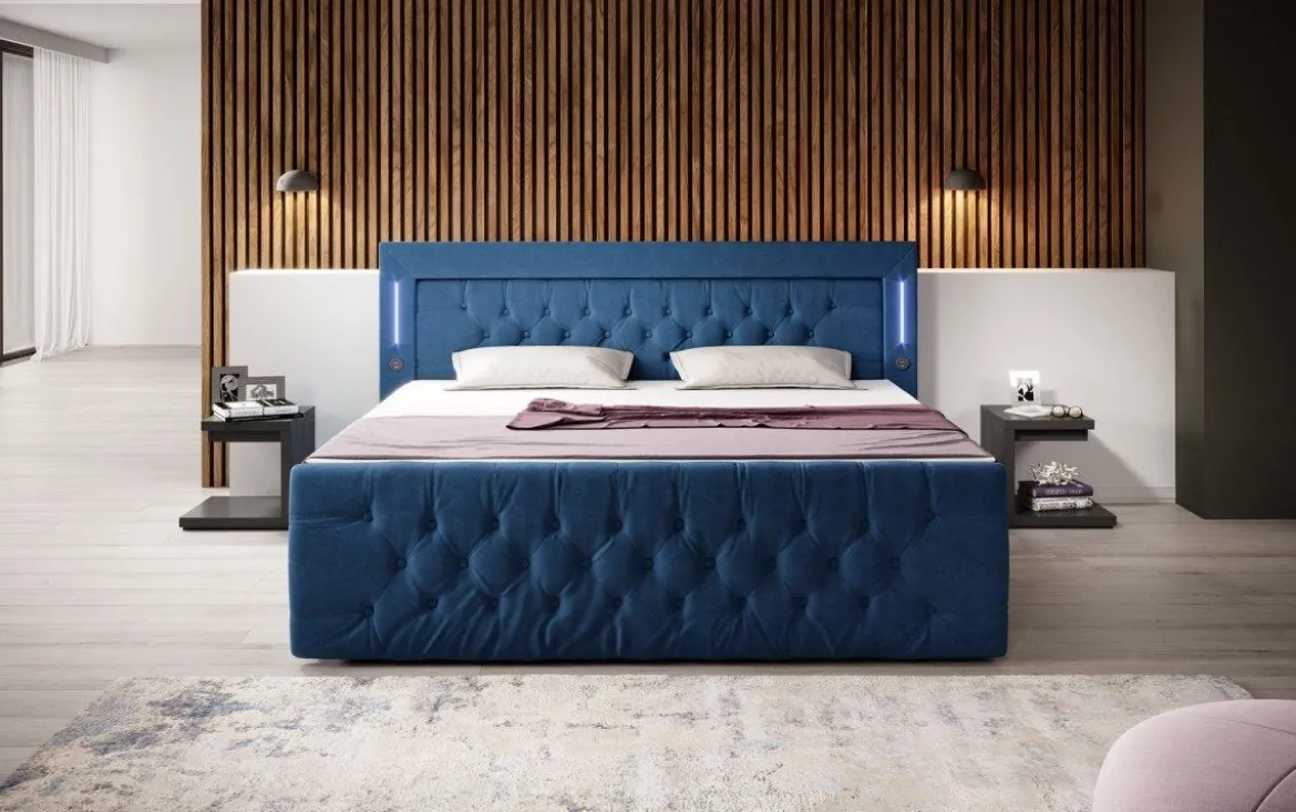 Boxspringbett Charme mit LED, USB und Stauraum (4 Schubladen)