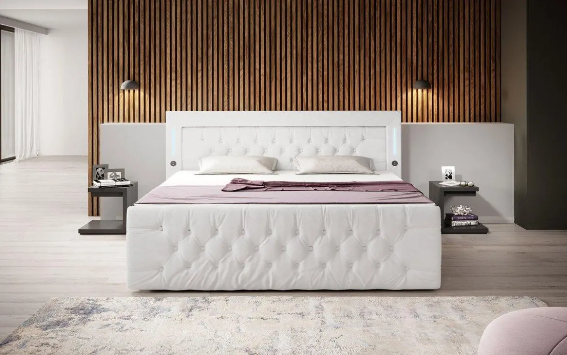 Boxspringbett Charme mit LED, USB und Stauraum (4 Schubladen)