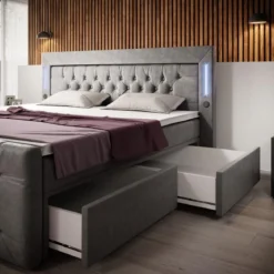 Boxspringbett Charme mit LED, USB und Stauraum (4 Schubladen)