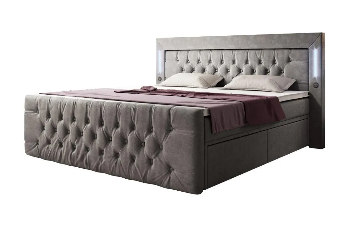 Boxspringbett Charme mit LED, USB und Stauraum (4 Schubladen)