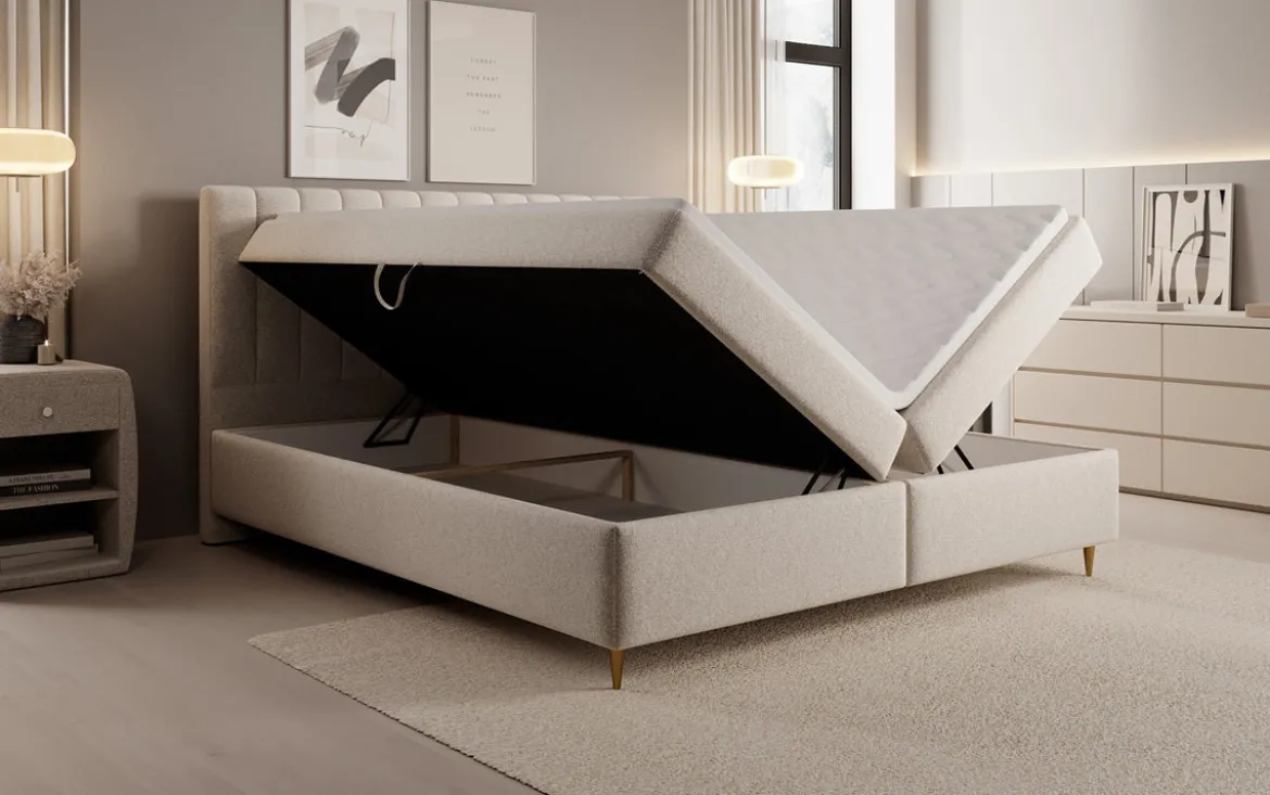 Boxspringbett Chelsea in Strukturstoff mit Stauraum