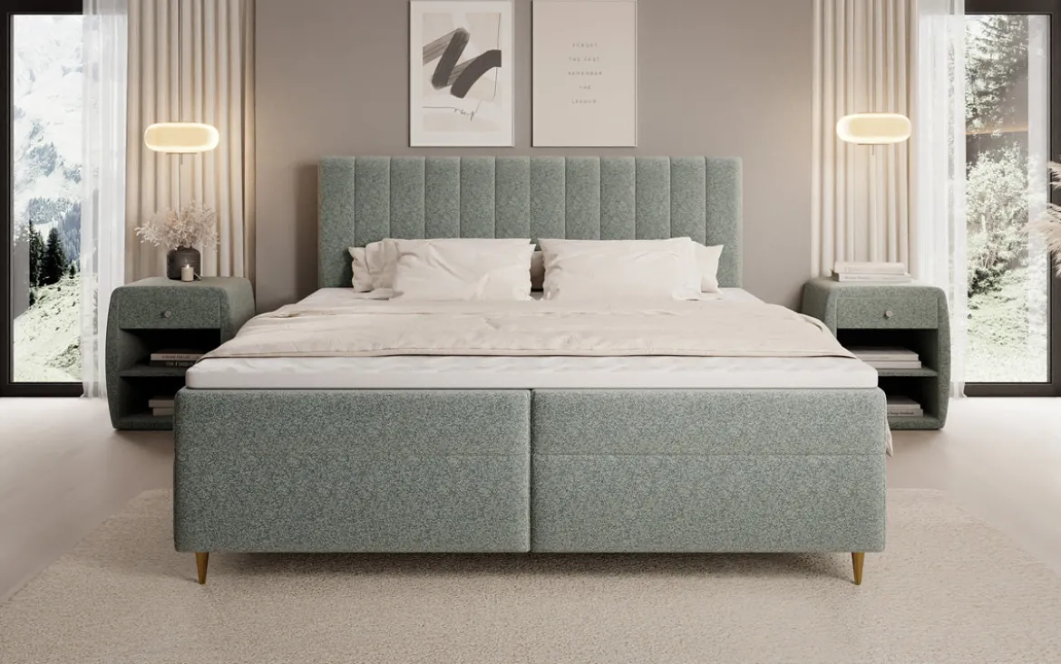 Boxspringbett Chelsea in Strukturstoff mit Stauraum