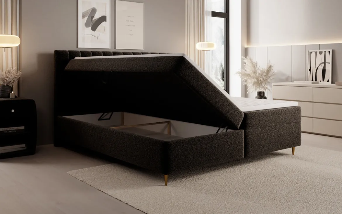 Boxspringbett Chelsea in Strukturstoff mit Stauraum