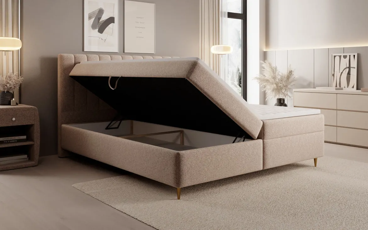 Boxspringbett Chelsea in Strukturstoff mit Stauraum
