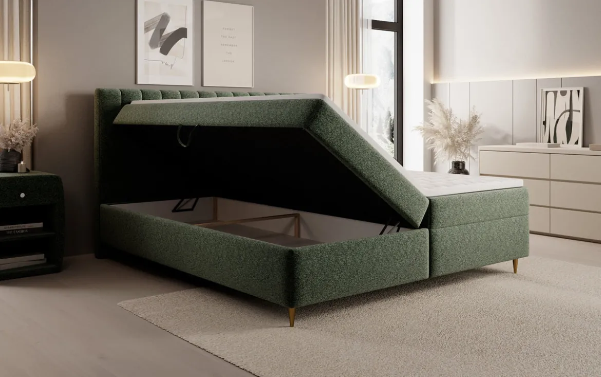 Boxspringbett Chelsea in Strukturstoff mit Stauraum
