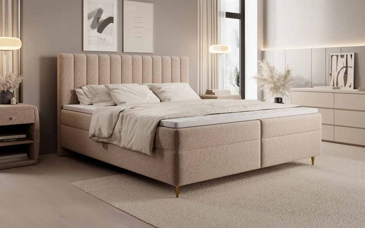 Boxspringbett Chelsea in Strukturstoff mit Stauraum