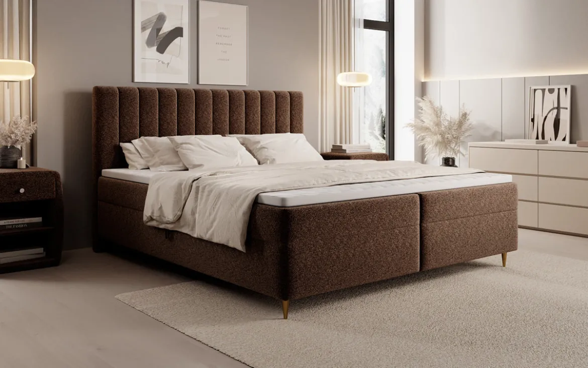 Boxspringbett Chelsea in Strukturstoff mit Stauraum