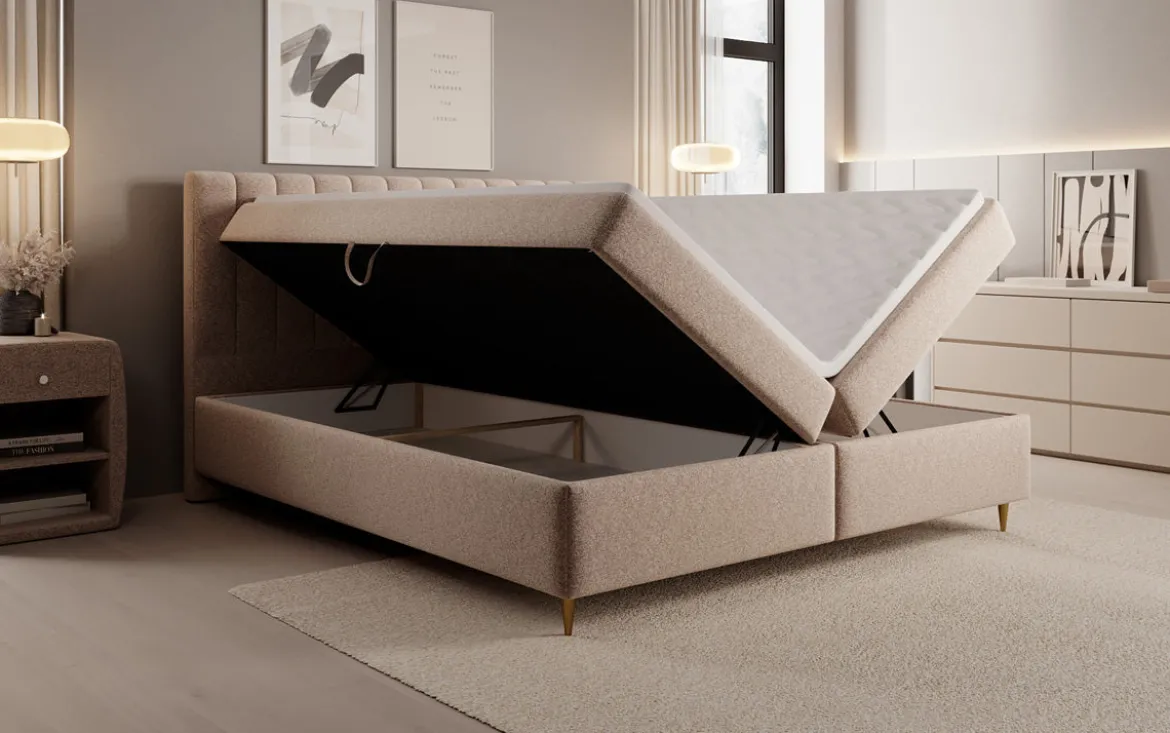 Boxspringbett Chelsea in Strukturstoff mit Stauraum
