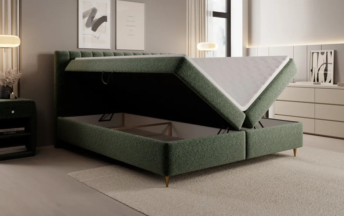 Boxspringbett Chelsea in Strukturstoff mit Stauraum