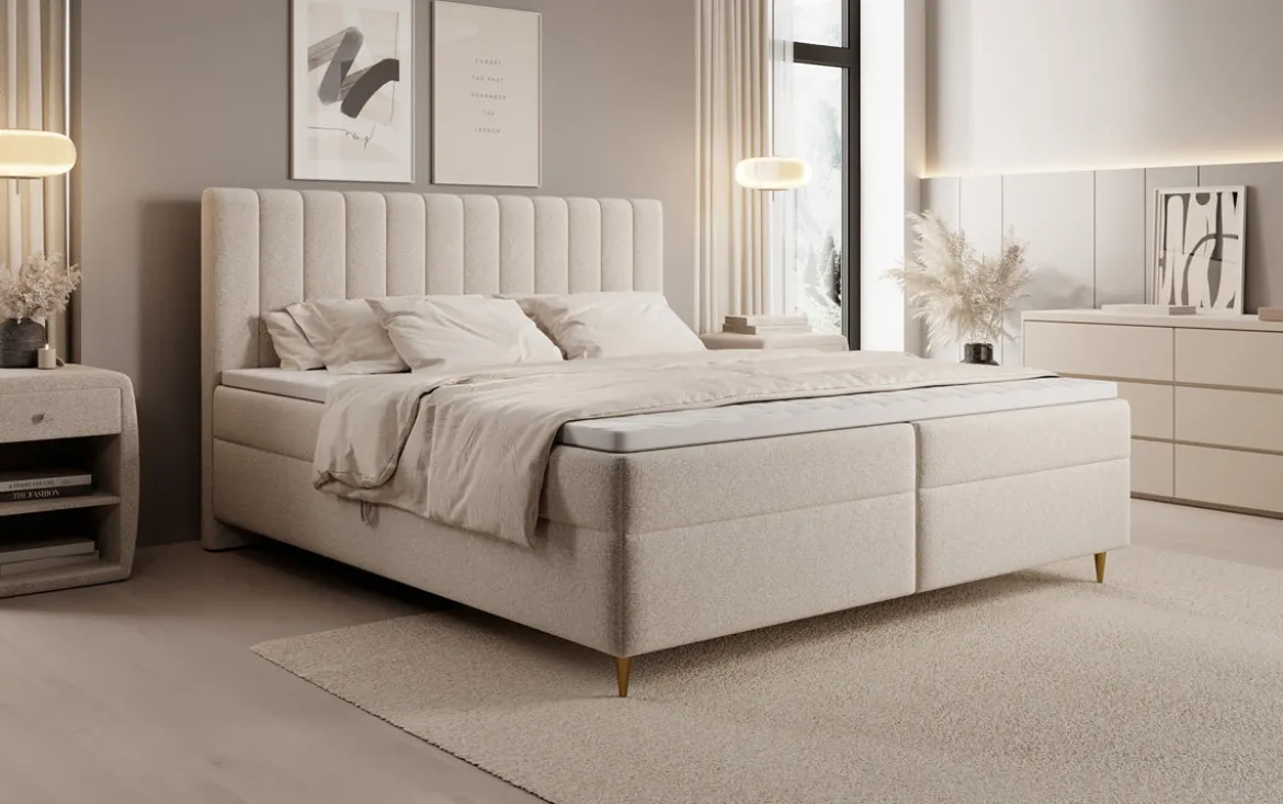Boxspringbett Chelsea in Strukturstoff mit Stauraum