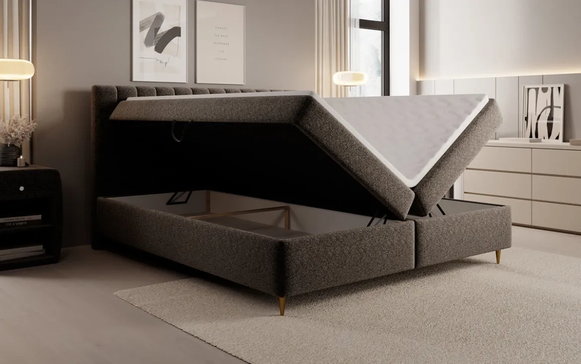 Boxspringbett Chelsea in Strukturstoff mit Stauraum