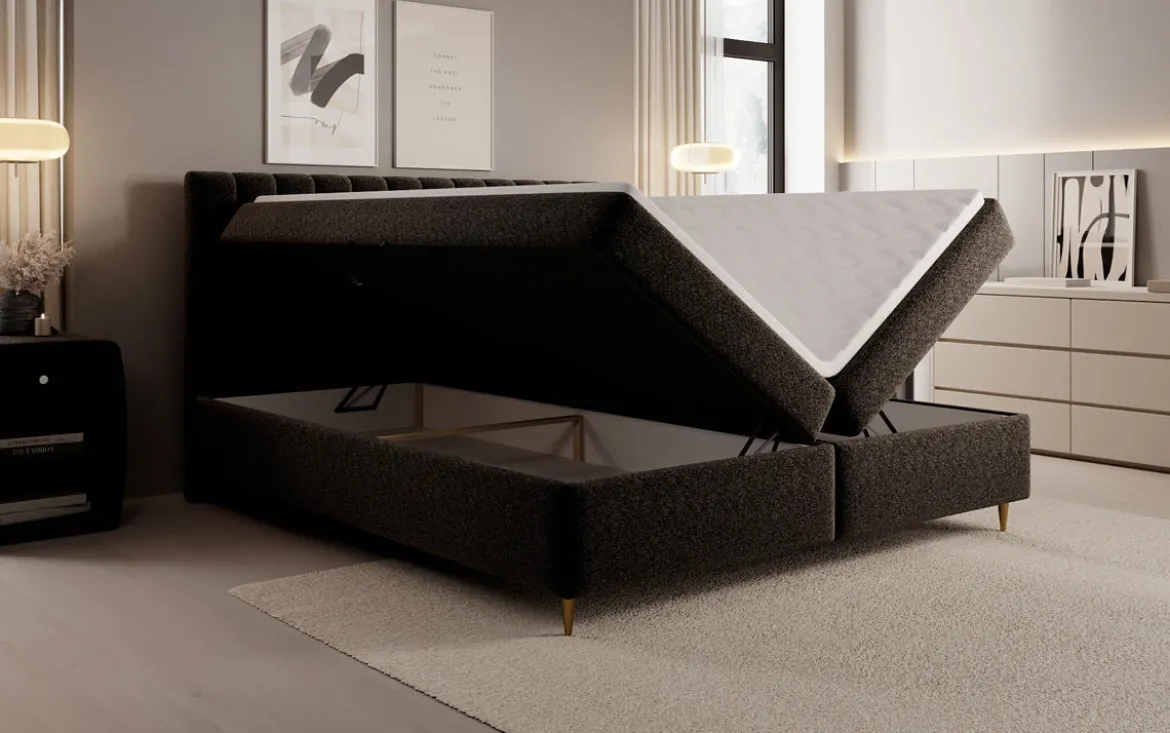 Boxspringbett Chelsea in Strukturstoff mit Stauraum