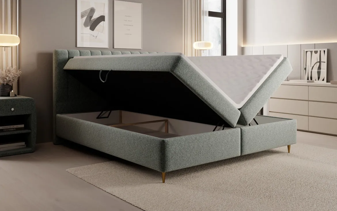 Boxspringbett Chelsea in Strukturstoff mit Stauraum
