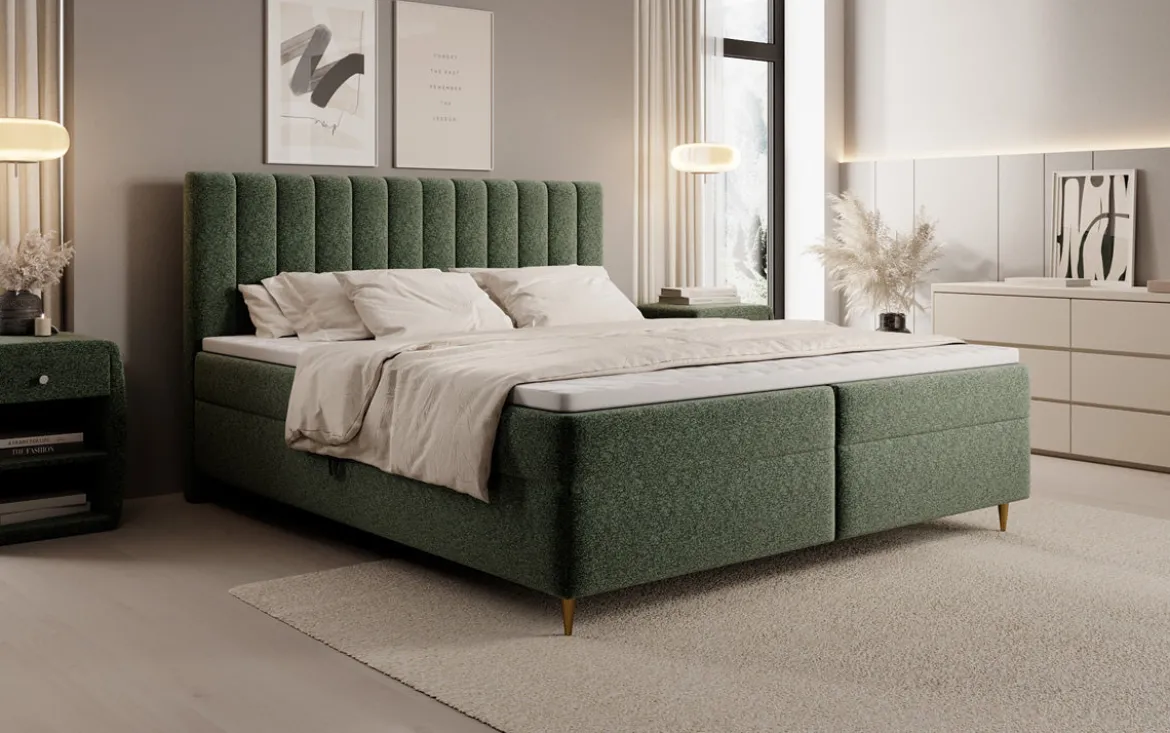 Boxspringbett Chelsea in Strukturstoff mit Stauraum