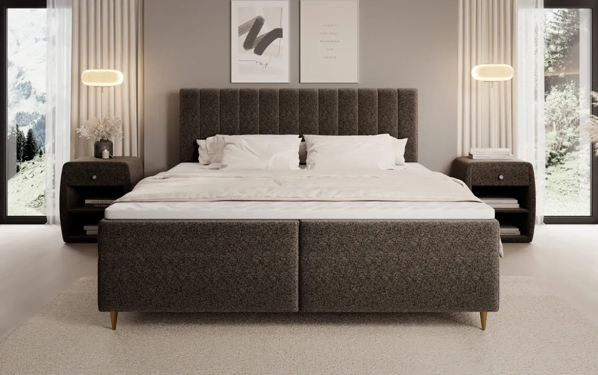 Boxspringbett Chelsea in Strukturstoff mit Stauraum