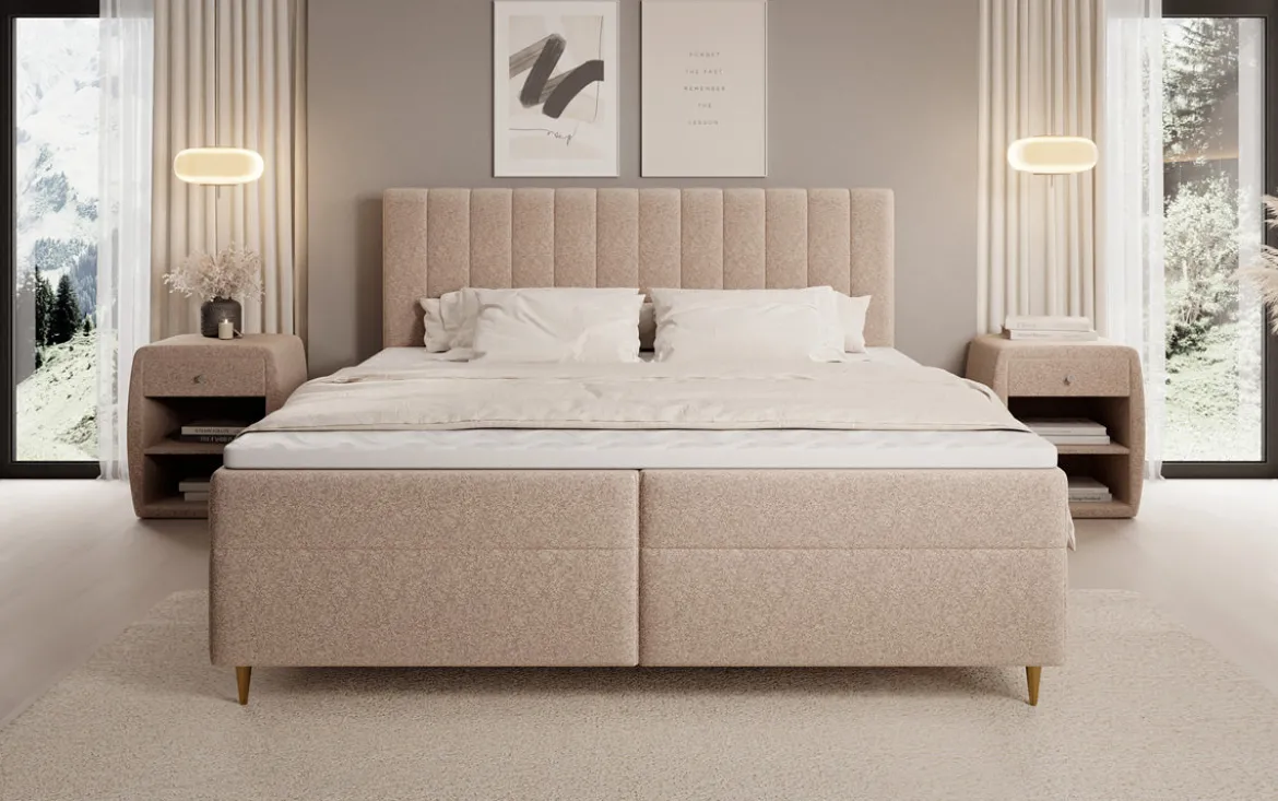 Boxspringbett Chelsea in Strukturstoff mit Stauraum