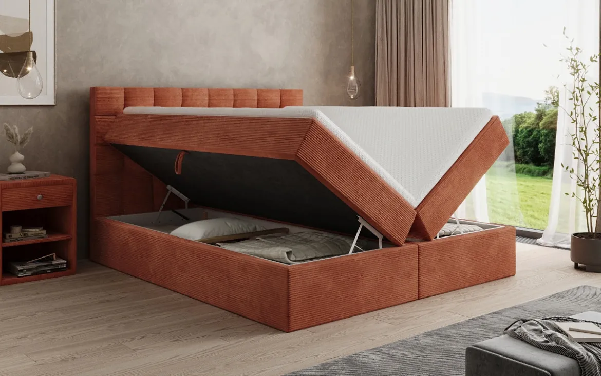 Boxspringbett Como in Cord mit Stauraum