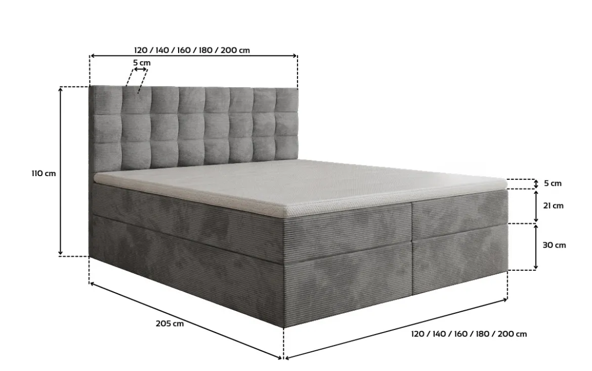 Boxspringbett Como in Cord mit Stauraum