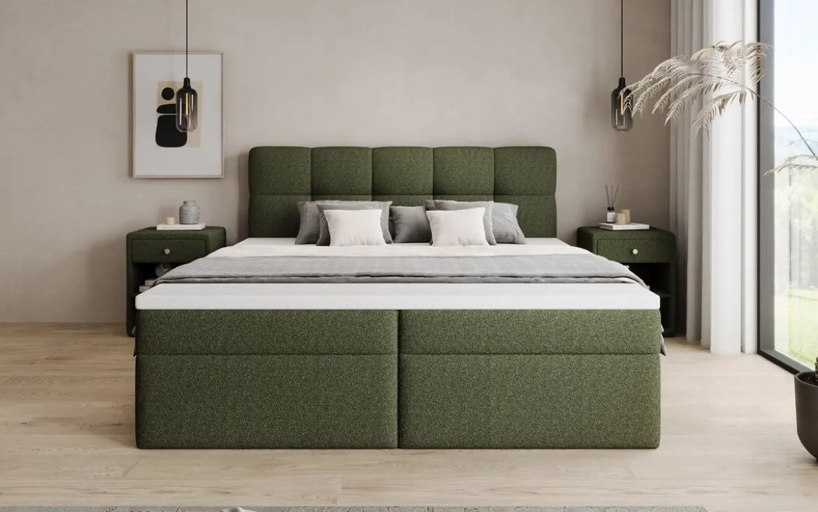 Boxspringbett Cozy II in Teddy Bouclé mit Stauraum