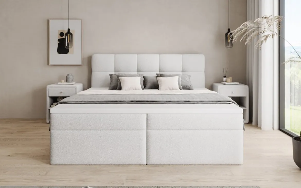Boxspringbett Cozy II in Teddy Bouclé mit Stauraum