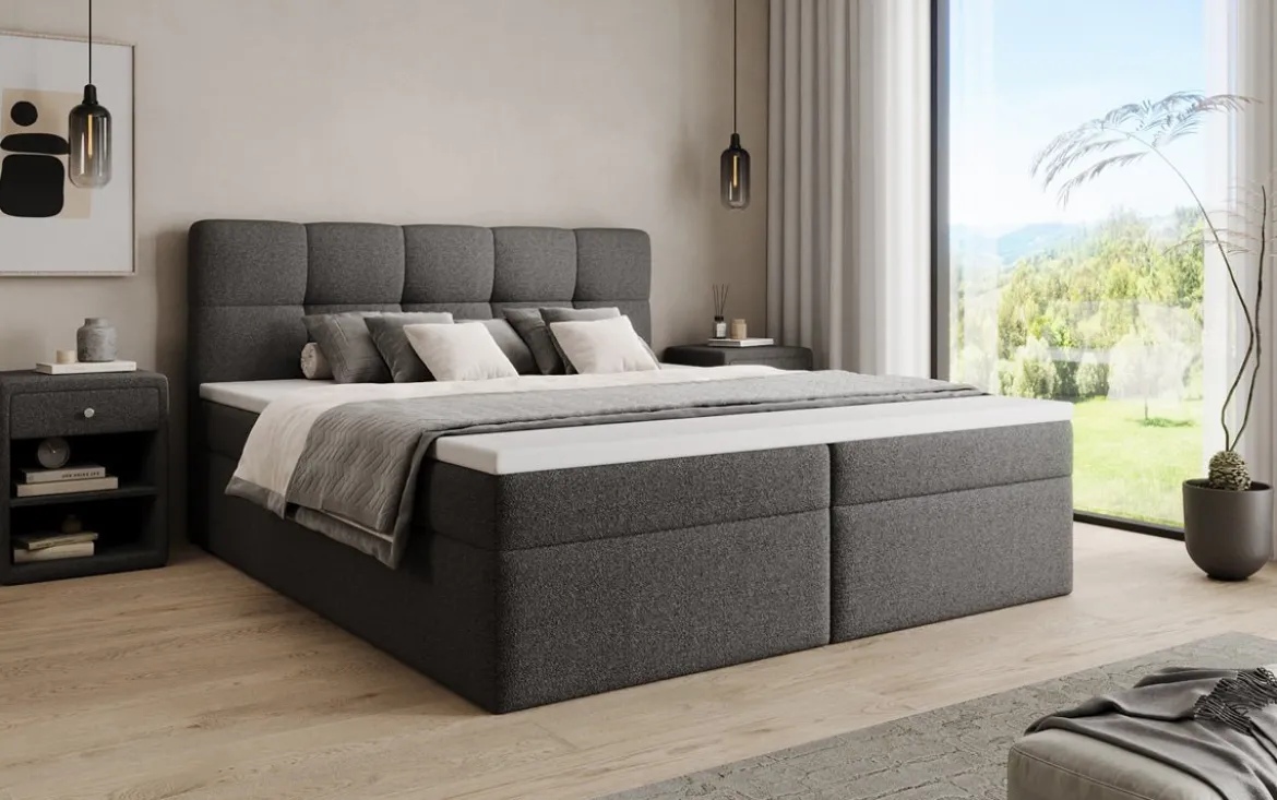 Boxspringbett Cozy II in Teddy Bouclé mit Stauraum