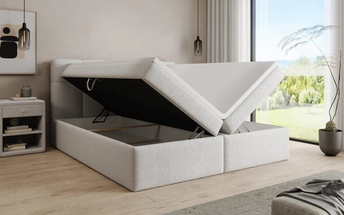 Boxspringbett Cozy II in Teddy Bouclé mit Stauraum