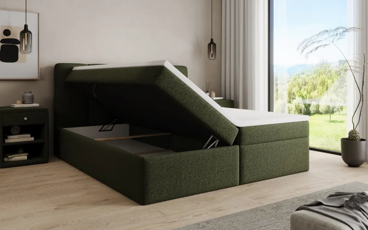 Boxspringbett Cozy II in Teddy Bouclé mit Stauraum