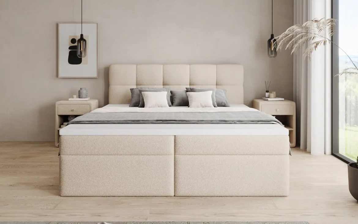 Boxspringbett Cozy II in Teddy Bouclé mit Stauraum