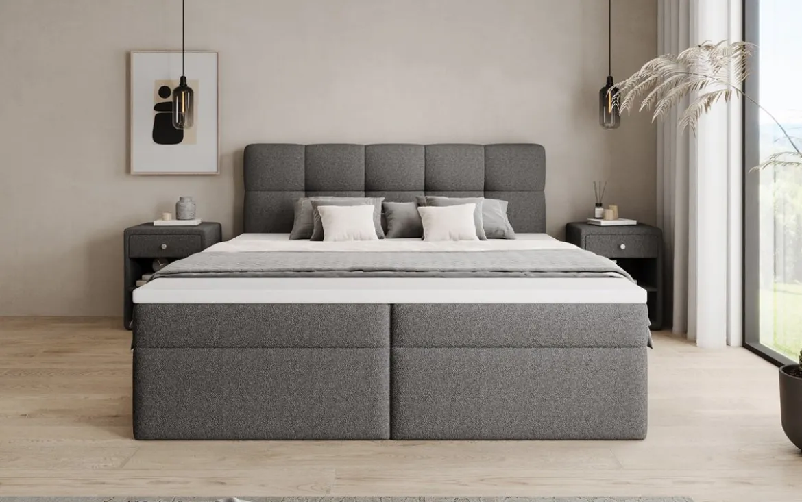 Boxspringbett Cozy II in Teddy Bouclé mit Stauraum