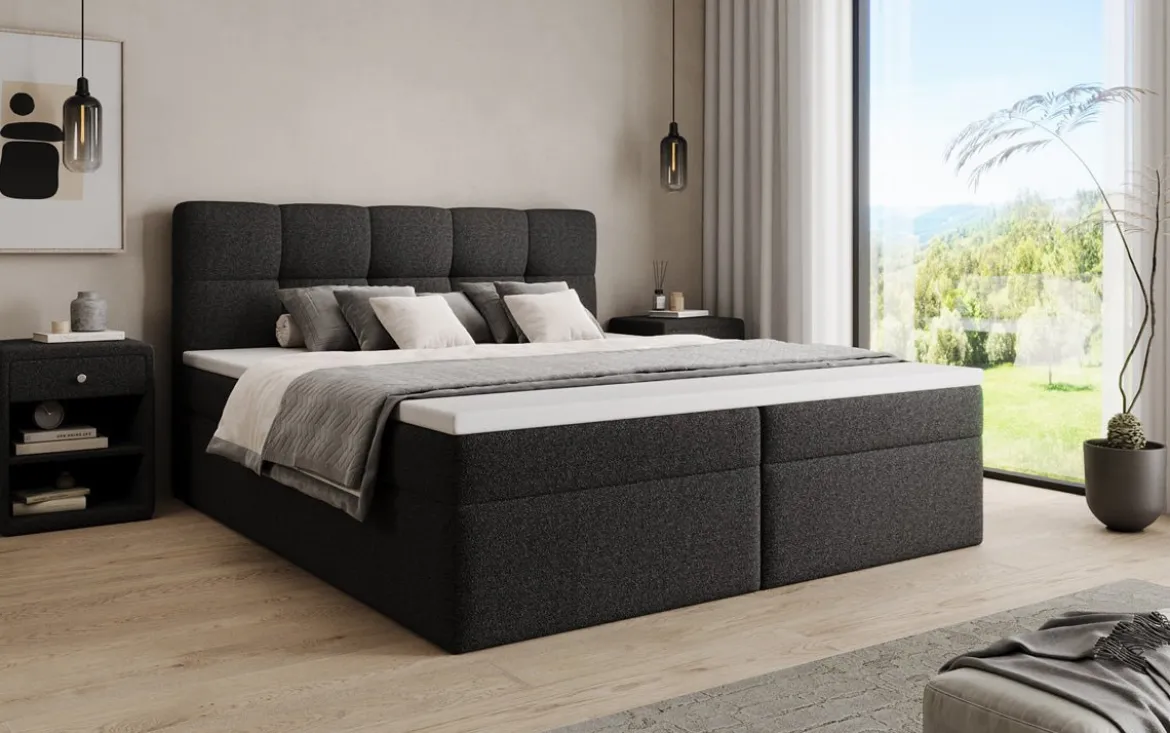 Boxspringbett Cozy II in Teddy Bouclé mit Stauraum