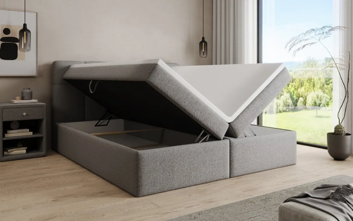Boxspringbett Cozy II in Teddy Bouclé mit Stauraum