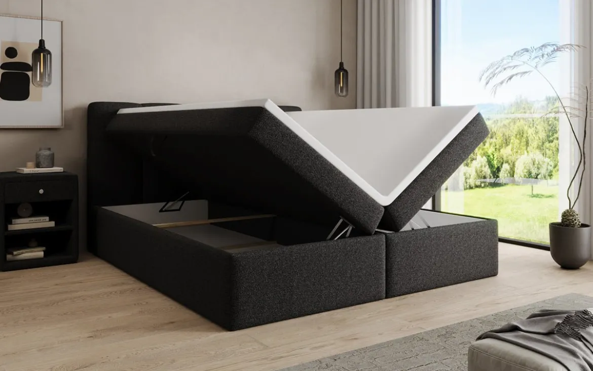 Boxspringbett Cozy II in Teddy Bouclé mit Stauraum