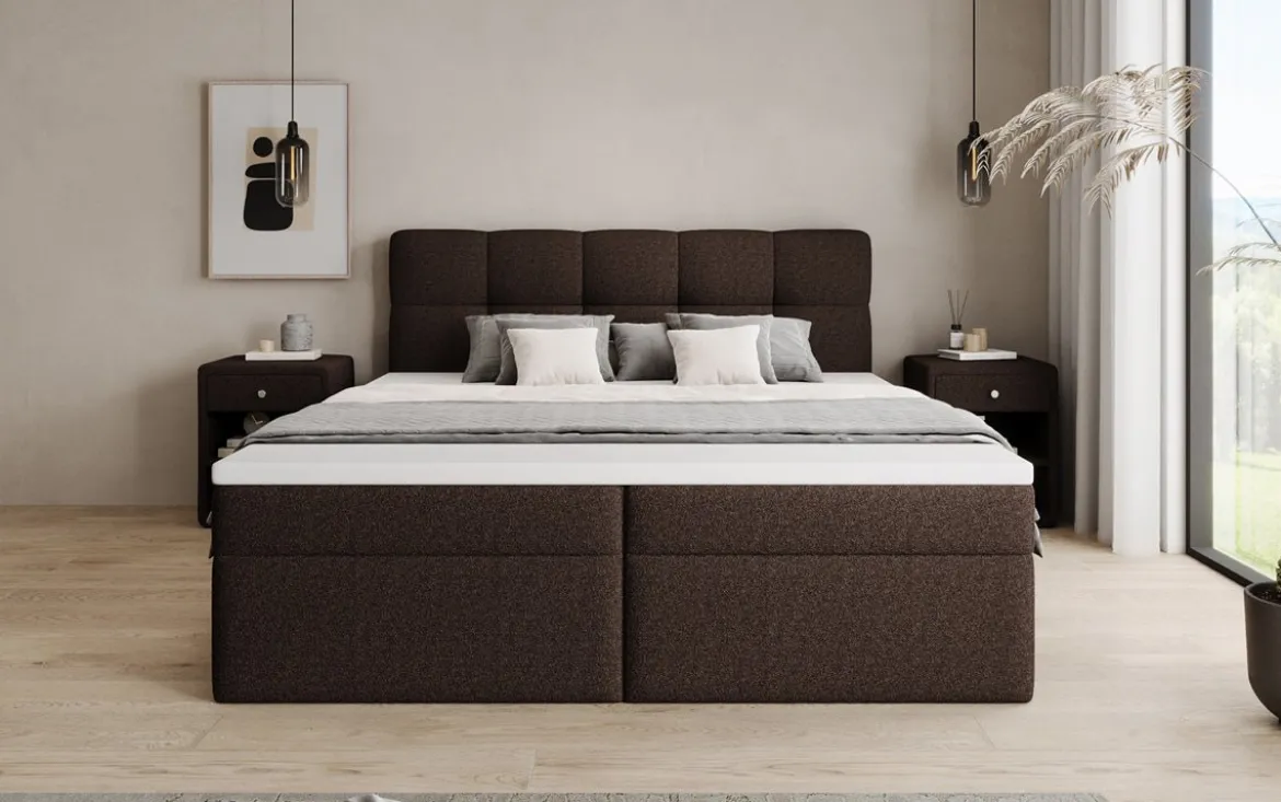 Boxspringbett Cozy II in Teddy Bouclé mit Stauraum