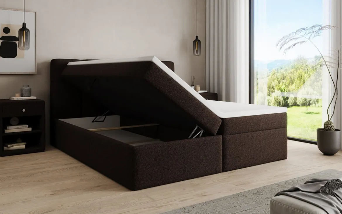 Boxspringbett Cozy II in Teddy Bouclé mit Stauraum