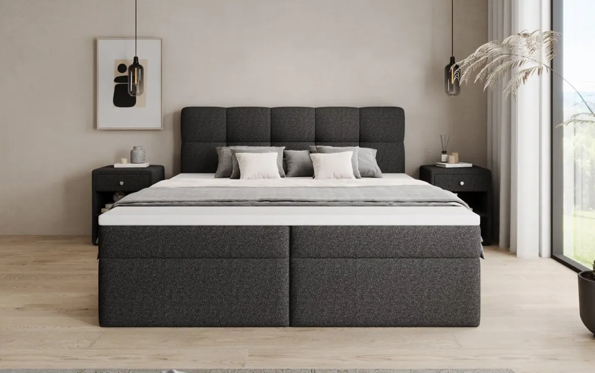 Boxspringbett Cozy II in Teddy Bouclé mit Stauraum